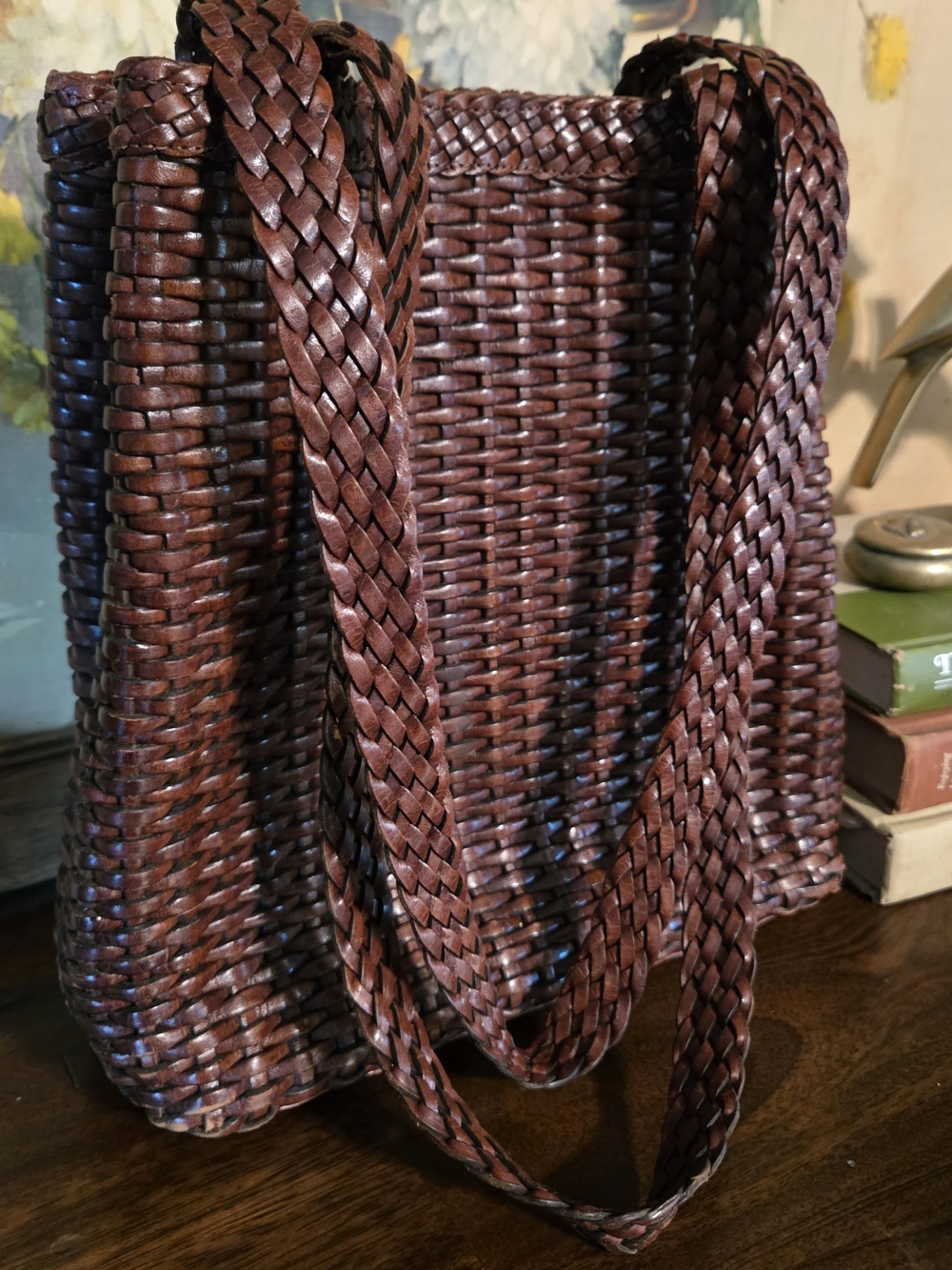 Nine West Braided Woven Tote in Dark Brown